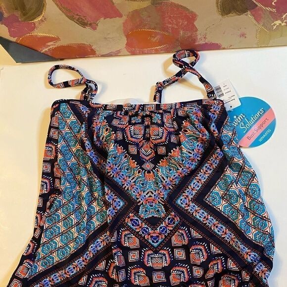 Swim Solutions  play printed side tie tankini Top - Picture 3 of 7